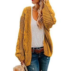 ANNA GARDEN Herfst en winter gebreide vest forens losse grote maat effen kleur trui dames jas (geel, S)