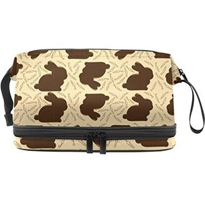 Dubbellaags Cosmetische Tas Bruin Pasen Konijn-01 Draagbare Make-up Tas Travel Organizer Pouch voor Vrouwen Meisjes Toiletartikelen Tassen, Meerkleurig, 27x15x14 cm/10.6x5.9x5.5 in, Make-up zakje