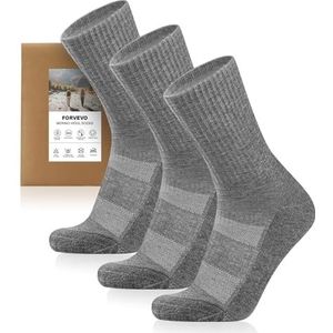 FORVEVO Merino wandelsokken heren dames 3 paar, 60% wollen sokken heren gevoerd, thermische wintersokken, sportsokken voor trekking outdoor, lichtgrijs2, 43-46 EU