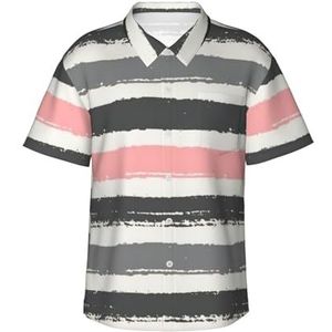 EdsfFehs Hawaiiaans overhemd met roze licht- en donkergrijze strepen voor heren, lichtgewicht ademend korte mouw met voorzak (S-3 XL), Zwart, S