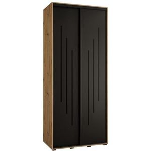 MEBLE KRYSPOL Davos 8 120 Kledingkast met twee schuifdeuren voor slaapkamer - Moderne opbergkast, kledingroede en planken - 235,2x120x60 cm - Artisan Black Zwart