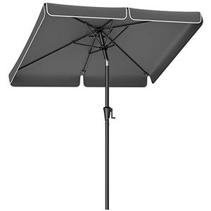 SONGMICS parasol 200 x 150 cm, rechthoekige balkonparasol, zonwering UPF 50+, aan beide zijden 30° te buigen, voor tuin, terras, zonder voet, grijs GPU048G01