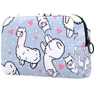 Cartoon witte alpaca's roze hart met rits cosmetische reisorganisator voor dames toilettassen make-up tas