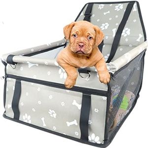Luxe Autostoel Hond - Reisbench Opvouwbaar - Hondenmand Achterbank Auto - Hondenstoel - Zwart (Grijs/pootjes)