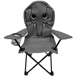 Vissersstoel voor kinderen, donkergrijs, campingstoel, vouwstoel, visstoel, motief olifant, met bekerhouder en tas