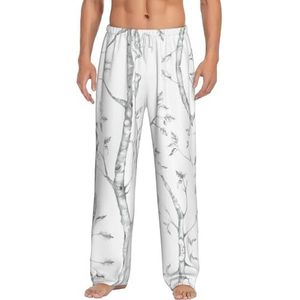 Gray Woods And Birds Heren Lange Lounge Wear Broek Nachtkleding Pyjama Bottoms Nachtkleding Nachtkleding Met Zakken En Trekkoord, Wit, S