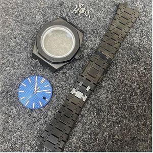 CBLDF 41 mm PVD-vergulde zwarte horlogekast + stalen armband + wijzerplaat + wijzers saffierkristal horlogeaccessoireset compatibel for NH35/NH36-uurwerk (Size : Green rose gold dial)