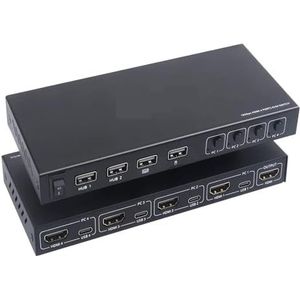 4-poorts KVM-switch, 4-in-1-uit USB-switch for het delen van monitor, toetsenbord en muis, adaptieve EDID-sneltoetsschakeling Uitgebreide compatibiliteit