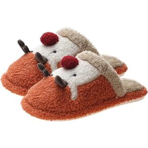 BOSREROY 3D Elk Design Winter Dikke Indoor Slippers: Unisex Pluizige Kerstslippers, Oranje, One Size