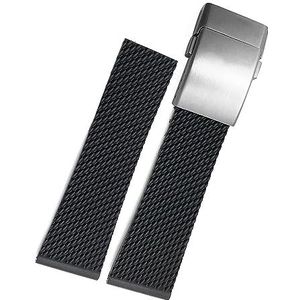 INSTR 22mm 24mm Gevlochten Rubber Horlogeband Voor Breitling Avenger Superocean Heritage Horlogeband Braceles Vervanging Accessoires (Color : Black 1 silver, Size : 24mm)