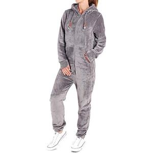 Finchgirl F2001 Jumpsuit voor dames, teddyfleece, eendelig, overall, pak pluizig, donkergrijs, S