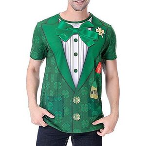 COSAVOROCK ST. Patrick's Day Heren Leprechaun kostuum Groen klaverjas T-shirt Whiskey 4XL