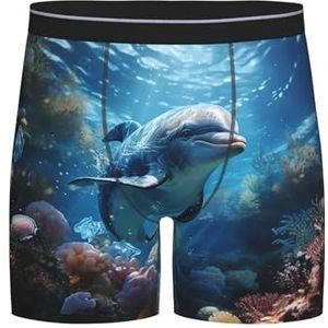 351 Leuke Dolfijn Zee Onderwater Blauw Heren Boxers Comfortabele Slips Ingerichte Boxers Shorts Zacht Atletisch Ondergoed, Boxerslip 2811, M