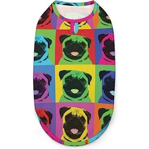 Mopshond Pop Art Herhalende Vierkanten Hond Shirts Huisdier Zomer T-shirts Mouwloze Tank Top Ademend Voor Kleine Puppy En Katten