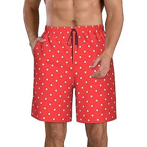 PHTZEZFC Rode en witte polka dots print heren strandshorts zomer shorts met sneldrogende technologie, licht en casual, Wit, S