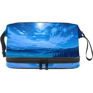 Grote capaciteit reizen cosmetische tas,make-up tas,Waterdichte make-up tas organizer, sterrenhemel winter blauw, Meerkleurig, 27x15x14 cm/10.6x5.9x5.5 in