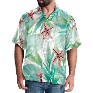 Heren Hawaiiaans overhemd Button Down Beach Shirt Casual Korte Mouw Shirt Zeester Zomer Tropische Bladeren Groen