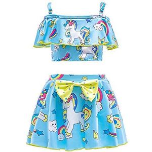 Lito Angels Meisjes Eenhoorn 2 Stuks Tankini Badmode Badpak Zomer Zwemmen Jurk Maat 6-7 jaar Blauw