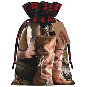OPSREY Cowgirl Laarzen Hoed in Farm Gedrukt Kerst Trekkoord Gift Bag met Tag Herbruikbare Gift Wrap Tas
