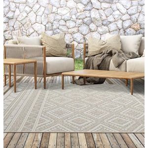 the carpet Calgary - robuust tapijt, plat weefsel, modern design, ideaal voor keuken en eetkamer, vintage look, boho-stijl, bijzonder vlak, ook voor buiten, beige, 240 x 340 cm