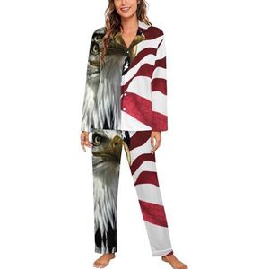 East Eagle on The American Flag pyjama sets met lange mouwen voor vrouwen klassieke nachtkleding nachtkleding zachte pyjama's loungesets