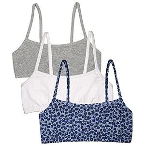 Fruit of the Loom Girls' Spaghetti Strap Sports Bra, Multi Leo/White/Grey Heather, 28