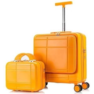 Zakelijke Reisbagage 2-delige Sets Spinner 18-inch Koffer, Met Telescopisch Handvat, 14-inch Make-upkoffer Draagbare Koffers (Color : Orange, Size : 14+18in)