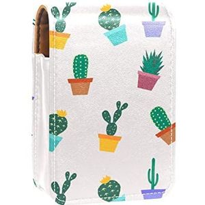 Gepersonaliseerde Lipstick Case Draagbare Make-up Tas Cosmetische Pouch Lippenstift Houder Make-up Organizer Cartoon Cactus Bloemen Ingemaakte Patroon, Meerkleurig, 9.5x2x7 cm/3.7x0.8x2.7 in