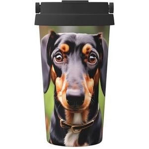 EdWal Teckel Weiner Pet Dogs Print 500 ml koffiemok, geïsoleerde campingmok met deksel, reisbeker, geweldig voor elke drank
