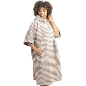 HOMELEVEL badponcho voor dames en heren - Strandponcho 100% katoen - Surfponcho volwassenen M/L - Beige en grijs gestreept