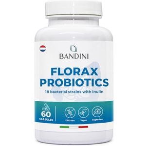 Bandini® FLORAX PROBIOTICS, Probiotische melkzuurfermenten voor de darmen, 20 miljard CFU,18 bacteriestammen waaronder Lactobacillus, BifidoBacterium, Natuurlijk probioticum, 60 capsules voor 60 dagen