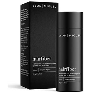 LEON MIGUEL Hair Fiber - Haarverdichting - Premium Strooighaar/Strooihaar met direct effect bij inhammen, haaruitval en licht haar - Haarpoeder | 25g (ZWART)
