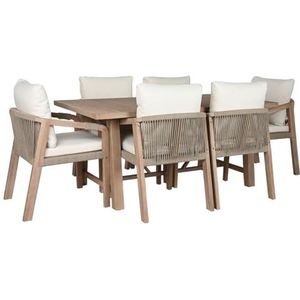 Home ESPRIT Placemat met 6 stoelen, bruin, beige, acaciahout, 170 x 90 x 75 cm