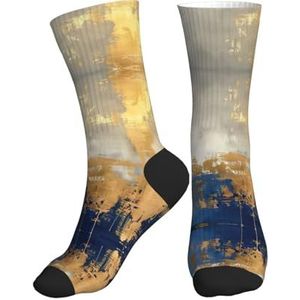 ERSDWRE Goud Blauw Wit Print Crew Sokken,Atletische Sokken Voor Mannen,Womens Gewatteerde Zachte Sok Voor Gym Running Sport, 2 Zwart-2, One size