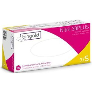 BINGOLD Nitril 30 Plus Wegwerphandschoenen, nitril handschoenen, kobaltblauw, maat S, verpakking van 100 stuks