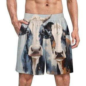 Twee koeien grappige pyjama shorts voor mannen pyjama broek heren nachtkleding met zakken zacht