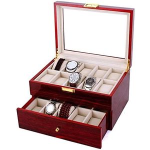 Horloge Doos Hout 20 Slots Horloge Box Organizer Armband Display Houder Metalen Scharnier Clear Top Afsluitbare Opbergkoffer Horlogedozen