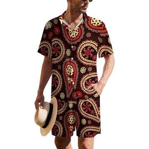 Indian Paisley Hawaïaans pak voor heren, set van 2 stuks, strandoutfit, shirt en korte broek, bijpassende set