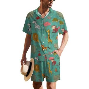 Afrika Dieren Patroon Heren Hawaiiaanse Pak Set 2-delig Strand Outfit Korte Mouw Shirt En Shorts Bijpassende Set