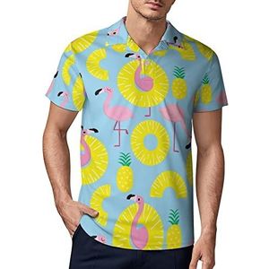 Flamingo And Pineapple golfpoloshirt voor heren, zomer T-shirt met korte mouwen, casual sneldrogende T-shirts L