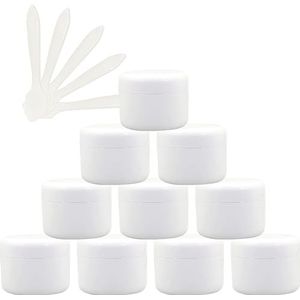 Cosmetica-doosjes, 12 stuks lege 50 ml roze plastic cosmetische potten met schroefdeksel, g kleine pot binnenvoering for reisgel lippenbalsem + 5x spatel(Bianco,10ml)