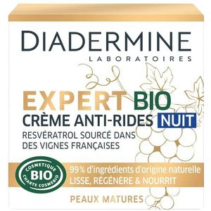 Diadermine - Expert Bio - Anti-rimpel gezichtscrème 's nachts - Resveratrol en algenextract - Voor rijpe huid - 99% natuurlijke ingrediënten - Gezichtsverzorging - Anti-aging verzorging - 50 ml pot