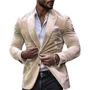 Heren fluwelen pak blazer slim fit kerstjas prom smoking jas getande revers bruiloft prom smoking, Champagne, XS