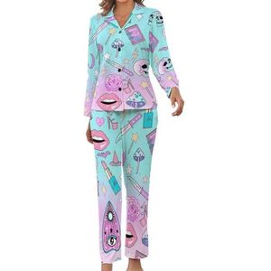 Girly Pastel Heks Goth Patroon Dames Pyjama Set Gedrukt Pj Set Nachtkleding Pyjama Loungewear Sets S