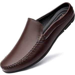 Heren loafers schoen ronde neus effen kleur kunstleer halve loafers schoenen flexibele lichtgewicht antislip casual bruiloft instapper (Color : Brown, Size : 45 EU)