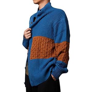 Wintertrui, Casual lange mouwen mode patchwork gebreide trui herfst heren enkelrijs knopen jassen winter vintage vest truien(04 Blue,S)