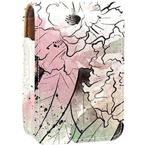 Rhododendron Aquarel Bloem Lipgloss Houder Lippenstift Case Draagbare Mini Lipstick Opbergdoos Reizen Lipstick Organish Case met Spiegel voor Vrouwen., Meerkleurig, 9.5x2x7 cm/3.7x0.8x2.7 in