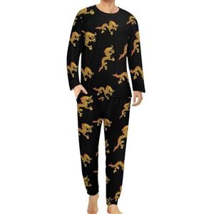 Bhutan Bhutanese druk draak comfortabele heren pyjama set ronde hals lange mouwen loungewear met zakken XL