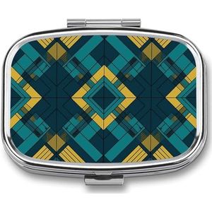 Pillendoos 2 compartimenten kleine pillenetui voor portemonnee en zak blauw en geel patroon vierkante pillendoos schattige vitamines visolie supplementen olie opbergdoos draagbare pil bevat reiscadeau