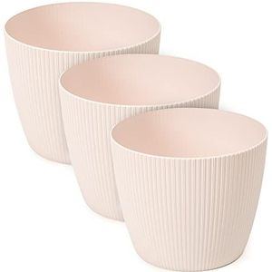 TULMERO Bloempot mat, plantenpot van overpot, kunststof, decoratief, groot, set van 3 stuks, poederroze, doorsnede 11 cm